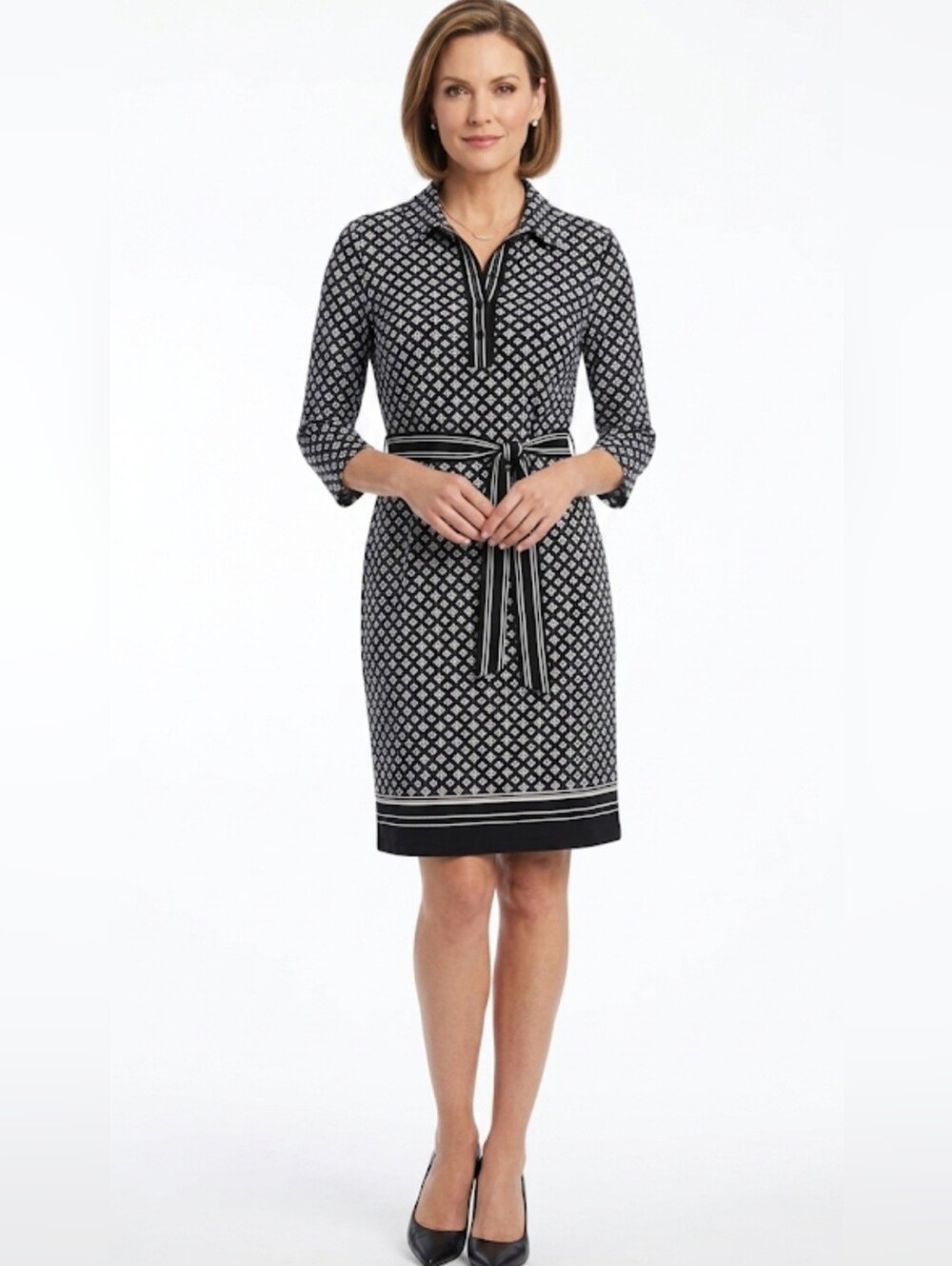 Max Edition Black and White Tie Front Dress, Size M.
